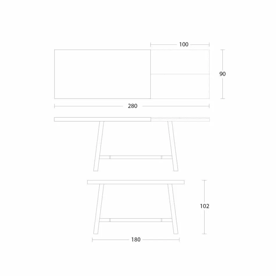 Masă extensibilă din lemn și metal până la 280 cm - Gallotto Viadurini