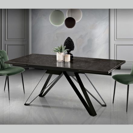Masa de living extensibila din metal si sticla ceramica Made in Italy - Meluso Viadurini