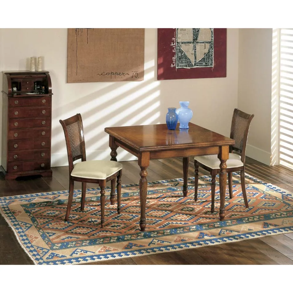 Masa extensibila si 2 Scaune din Nuc Patinat Made in Italy - Biotit Viadurini