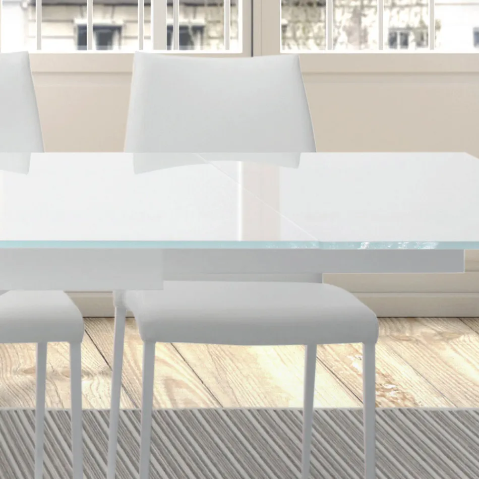 Masa extensibila pana la 278 cm din sticla si otel alb Made in Italy - Grotta Viadurini