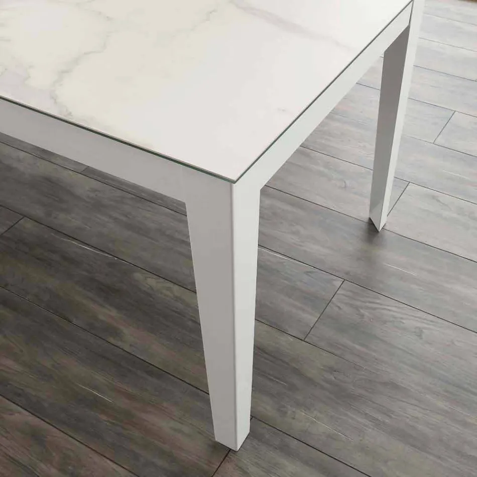 Masă extensibilă Cagliari de până la 380 cm în sticlă ceramică și metal Viadurini