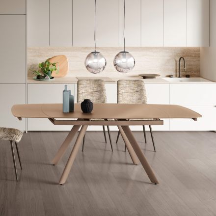 Masă extensibilă până la 210 cm din sticlă și metal vopsit - Naxos Viadurini