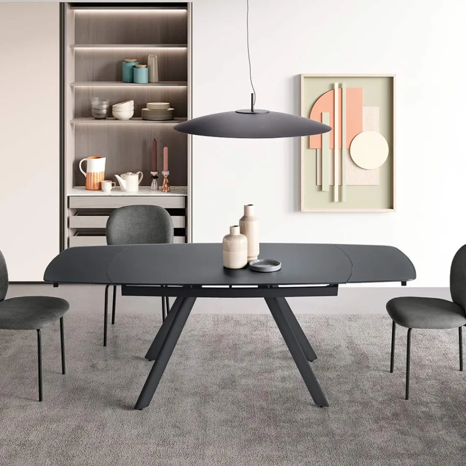 Masă extensibilă până la 210 cm din sticlă și metal vopsit - Naxos Viadurini