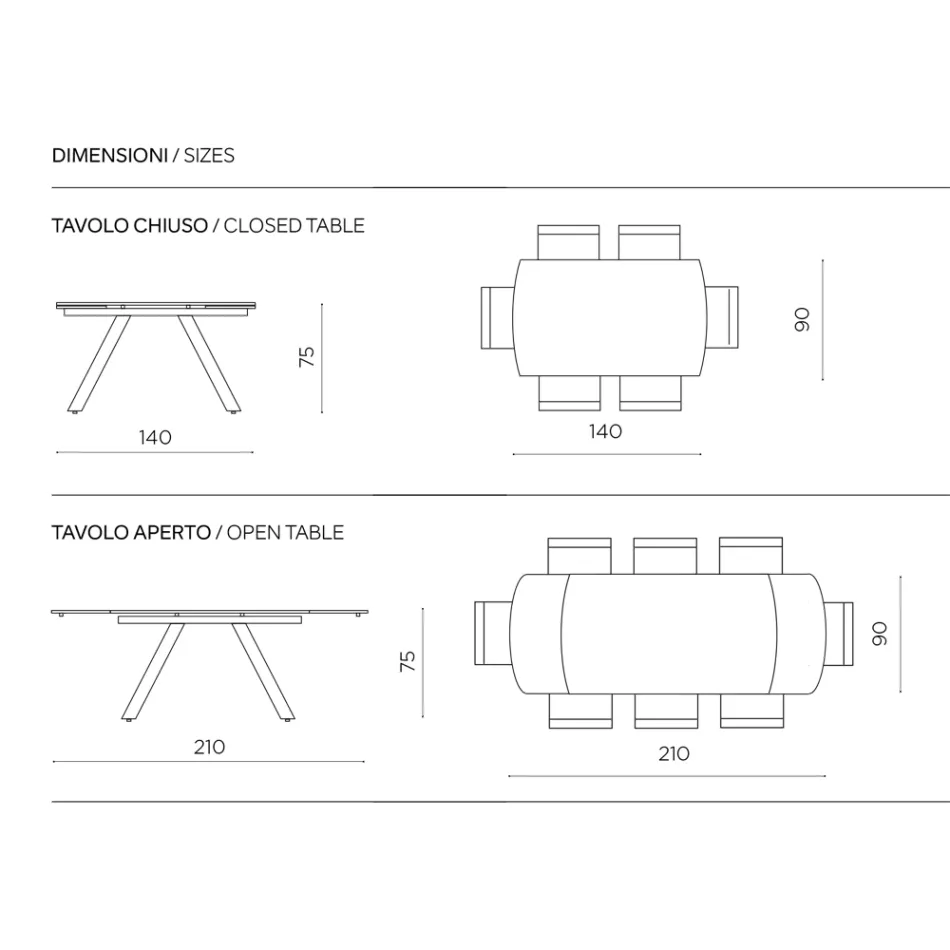 Masă extensibilă până la 210 cm din sticlă și metal vopsit - Naxos Viadurini