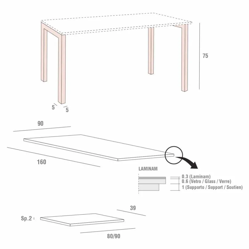 Masă extensibilă Până la 238 cm în Laminam și Metal Fabricat în Italia - Remigio Viadurini