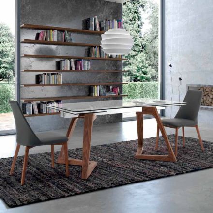 Masa extensibila pana la 280 cm din sticla si lemn furniruit – Eugrafo Viadurini