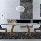 Masa extensibila pana la 280 cm din sticla si lemn furniruit – Eugrafo Viadurini