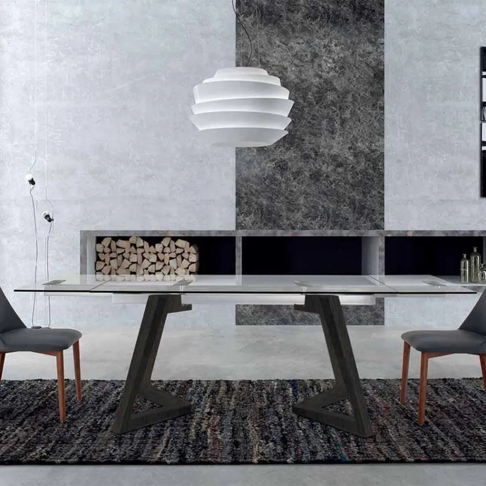 Masa extensibila pana la 280 cm din sticla si lemn furniruit – Eugrafo Viadurini