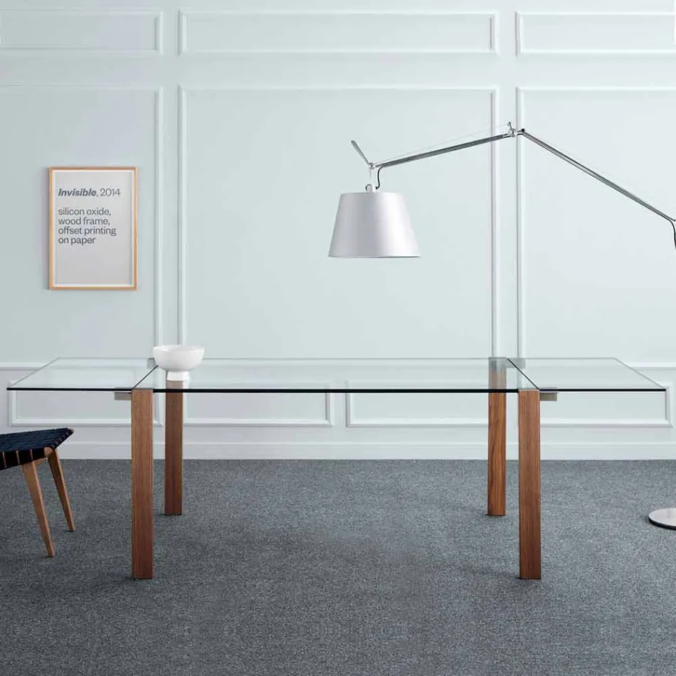 Masă extensibilă până la 280 cm în sticlă transparentă fabricată în Italia - Sopot Viadurini