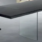 Masa extensibila pana la 300 cm din lemn furniruit si sticla - Ruptura Viadurini