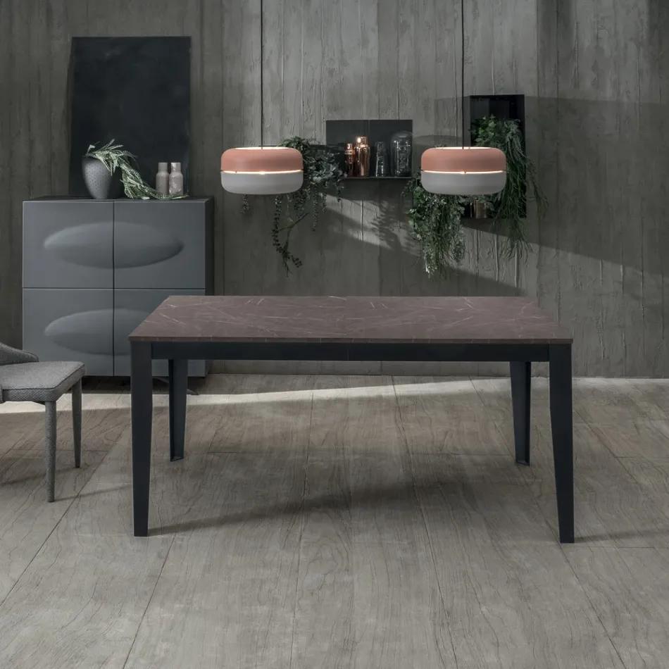 Masa extensibila pana la 316 cm din melamina si baza metalica - tamaie Viadurini