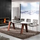 Masă extensibilă din lemn masiv și sticlă temperată din Ciad Viadurini