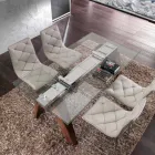 Masă extensibilă din lemn masiv și sticlă temperată din Ciad Viadurini