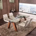 Masă extensibilă din lemn masiv și sticlă temperată din Ciad Viadurini