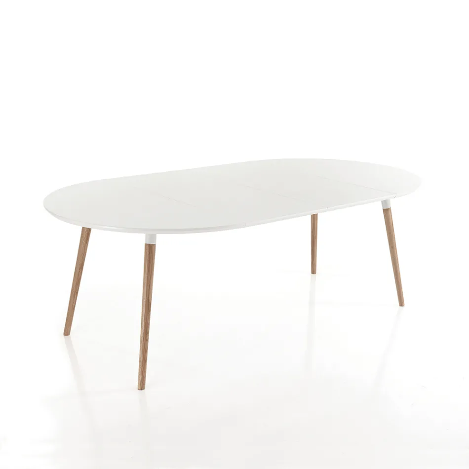 Masă extensibilă din lemn, podea alb mat Ian Viadurini