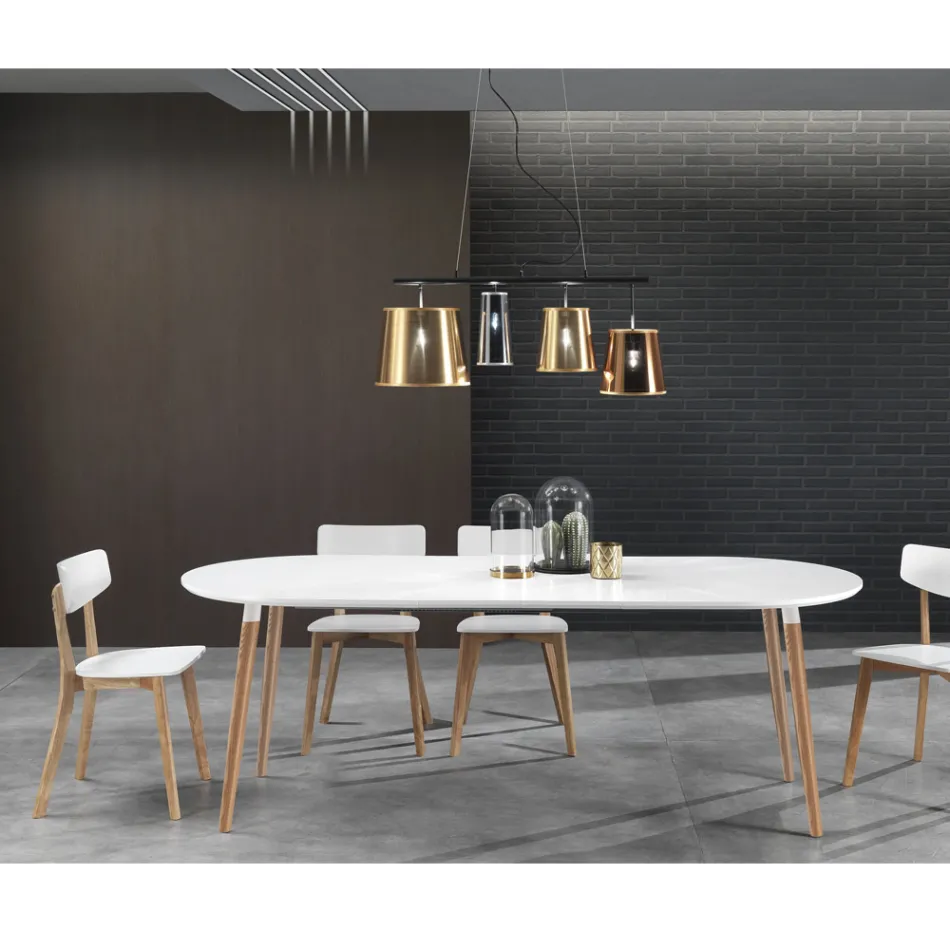 Masă extensibilă din lemn, podea alb mat Ian Viadurini