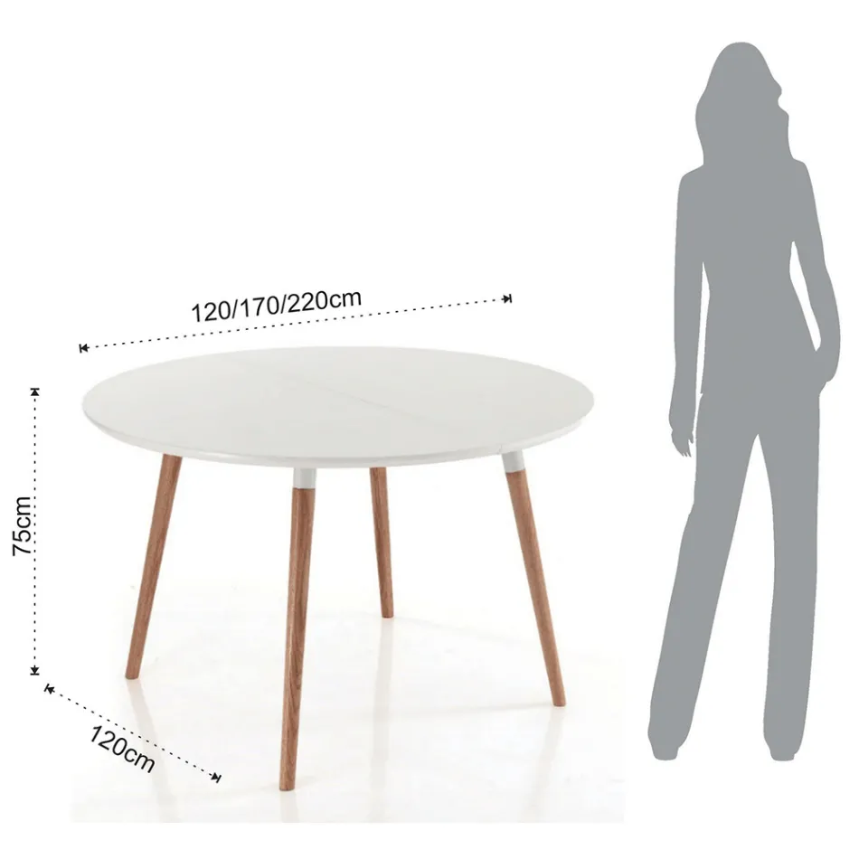 Masă extensibilă din lemn, podea alb mat Ian Viadurini