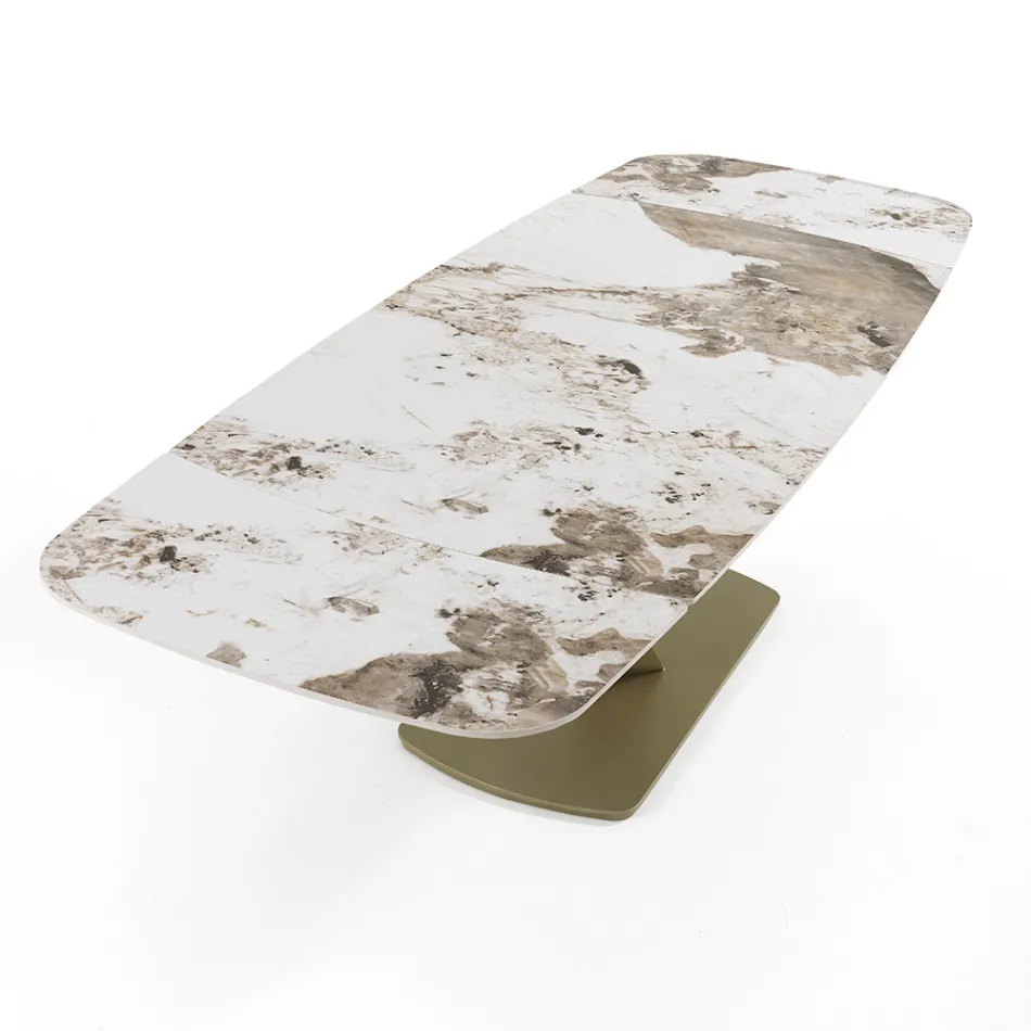 Masa extensibila din metal si blat ceramica cu finisaj marmura onix - Marche Viadurini