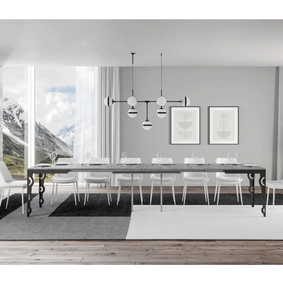 Masa extensibila moderna din lemn melaminat si blat din fier - Marella Viadurini