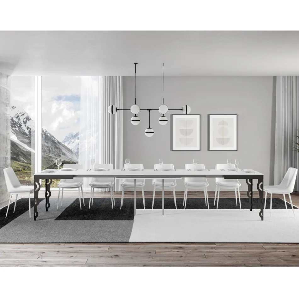 Masa extensibila moderna din lemn melaminat si blat din fier - Marella Viadurini