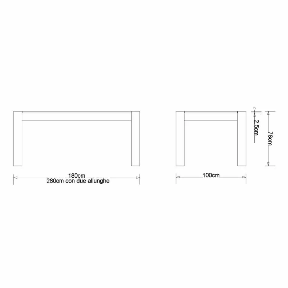 Mese extinse moderne din stejar masiv, L180 / 280xP100cm, Jacob Viadurini