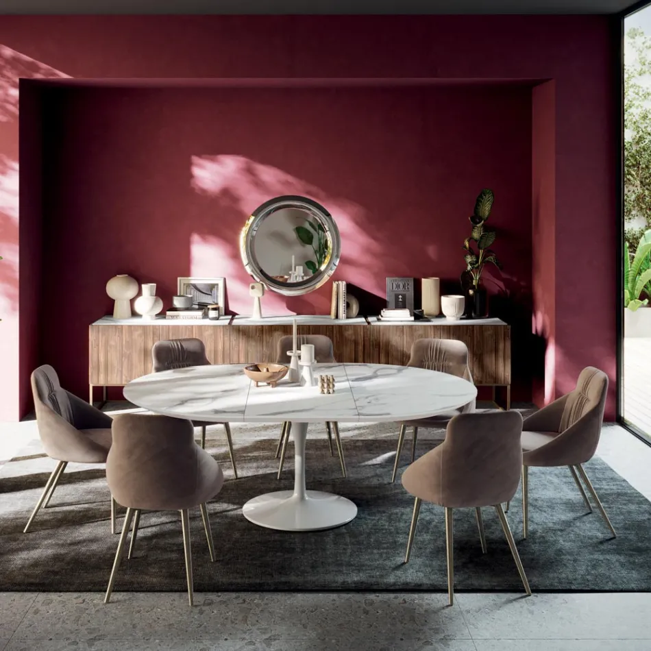 Masa de sufragerie rotunda extensibila din laminat Made in Italy - Dolari Viadurini