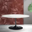 Masă extensibilă Saarinen Tulip, 74 cm, în ceramică albă Florim - Stacojiu Viadurini