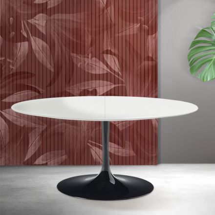Masă extensibilă Saarinen Tulip, 74 cm, în ceramică albă Florim - Stacojiu Viadurini