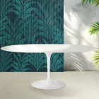 Masă extensibilă Saarinen Tulip, 74 cm, în ceramică Florim, alb lucios - stacojiu Viadurini
