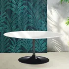 Masă extensibilă Saarinen Tulip, 74 cm, în ceramică Florim, alb lucios - stacojiu Viadurini