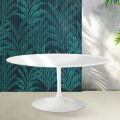 Masă extensibilă Saarinen Tulip, 74 cm, în ceramică Florim, alb lucios - stacojiu