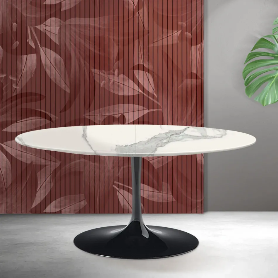 Masă extensibilă Saarinen Tulip, H 74 cm, din ceramică mată Florim Statuario - Stacojiu Viadurini