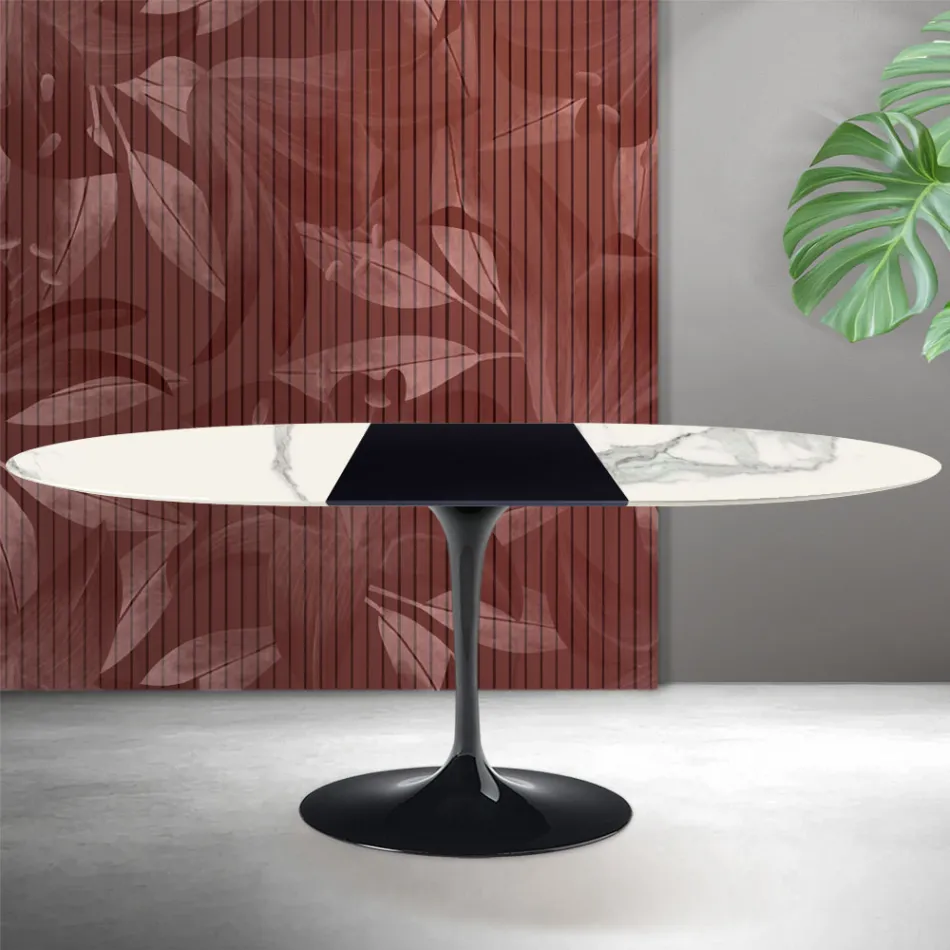 Masă extensibilă Saarinen Tulip, H 74 cm, din ceramică mată Florim Statuario - Stacojiu Viadurini