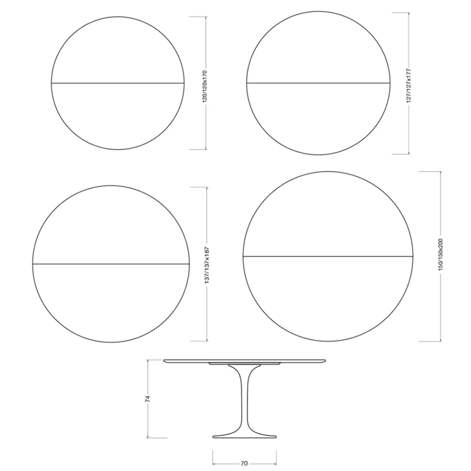 Masă extensibilă Saarinen Tulip, H 74 cm, din ceramică mată Florim Statuario - Stacojiu Viadurini