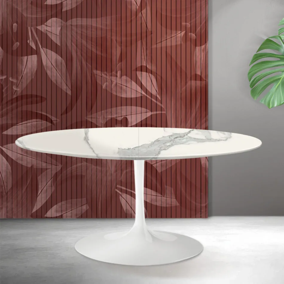 Masă extensibilă Saarinen Tulip, H 74 cm, din ceramică mată Florim Statuario - Stacojiu Viadurini