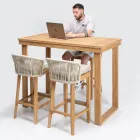 Masă înaltă de bar din lemn de tec natural periat - Sponda Viadurini