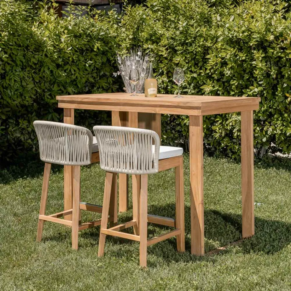 Masă înaltă de bar din lemn de tec natural periat - Sponda Viadurini