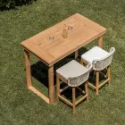 Masă înaltă de bar din lemn de tec natural periat - Sponda Viadurini