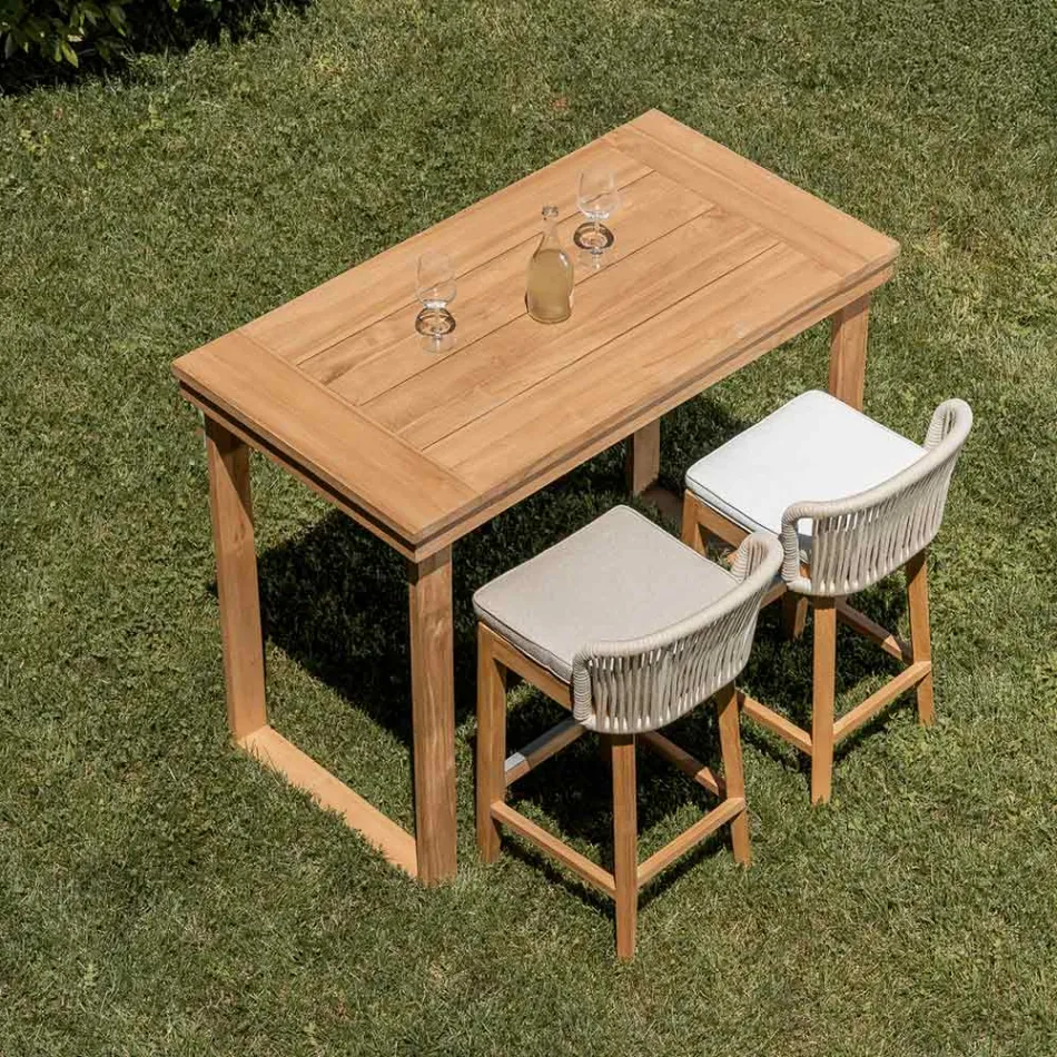 Masă înaltă de bar din lemn de tec natural periat - Sponda Viadurini