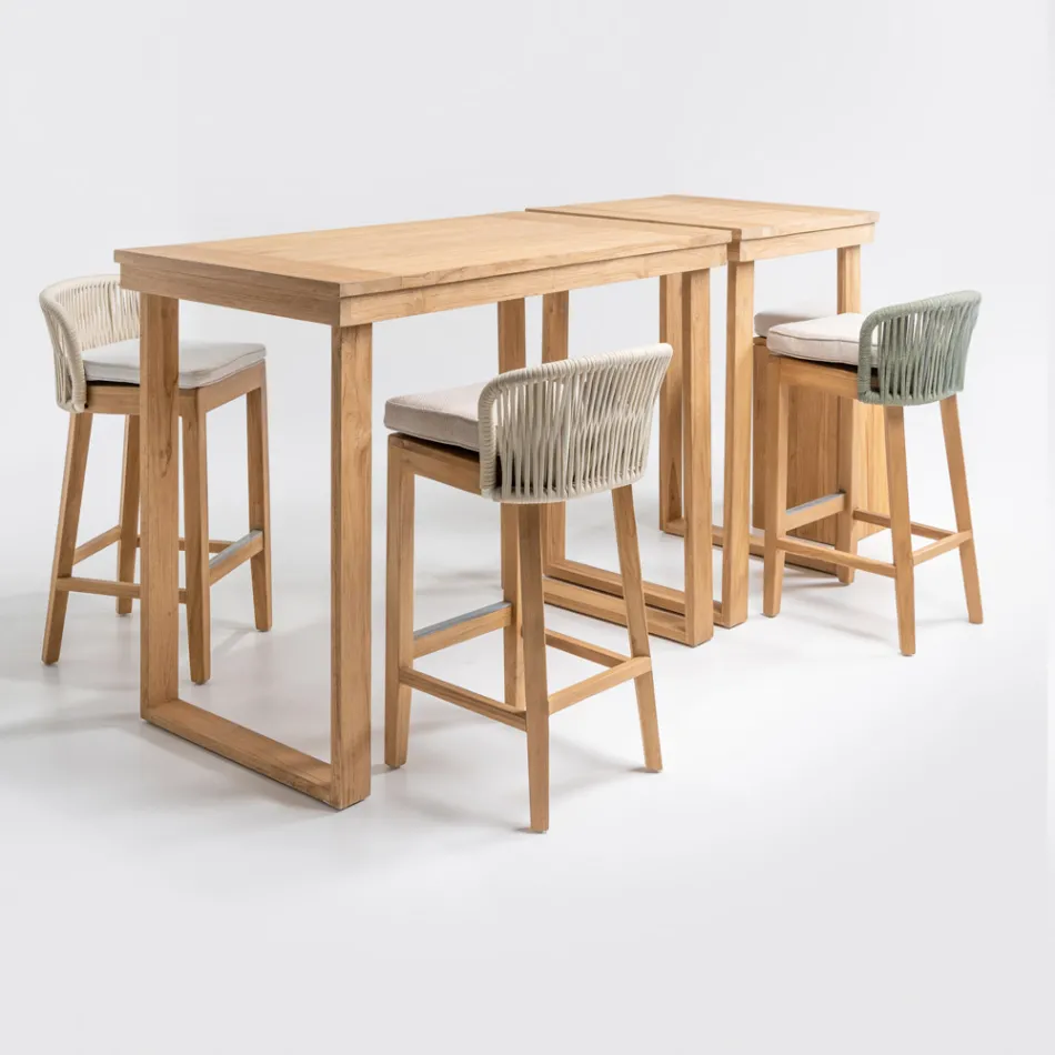 Masă înaltă de bar din lemn de tec natural periat - Sponda Viadurini