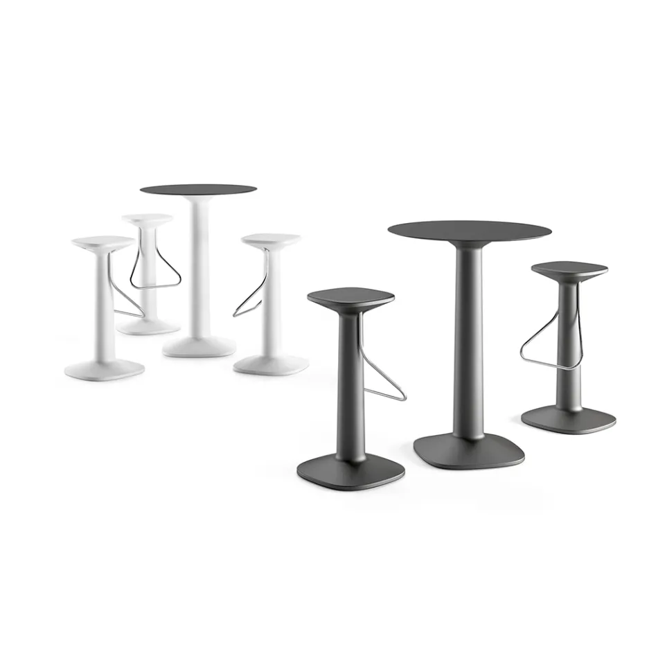 Masa rotunda inalta din polietilena cu blat HPL Made in Italy - Pito Viadurini