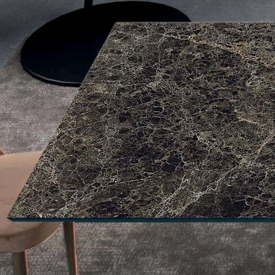 Masa cu extensii integrate din ceramica si otel Made in Italy - Dalmata Viadurini