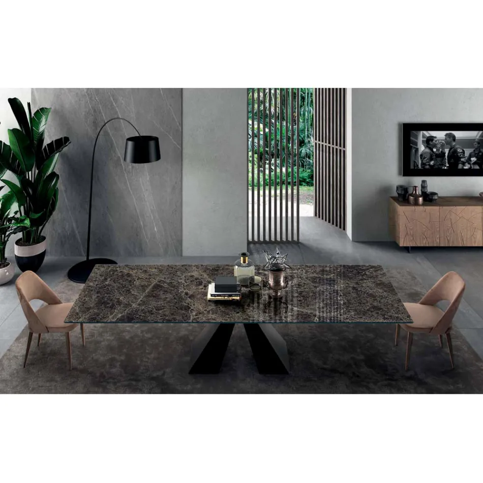 Masa cu extensii integrate din ceramica si otel Made in Italy - Dalmata Viadurini