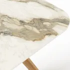 Masa cu Baza din Lemn si Blat Ceramic Calacatta Hermitage - Infinity Viadurini