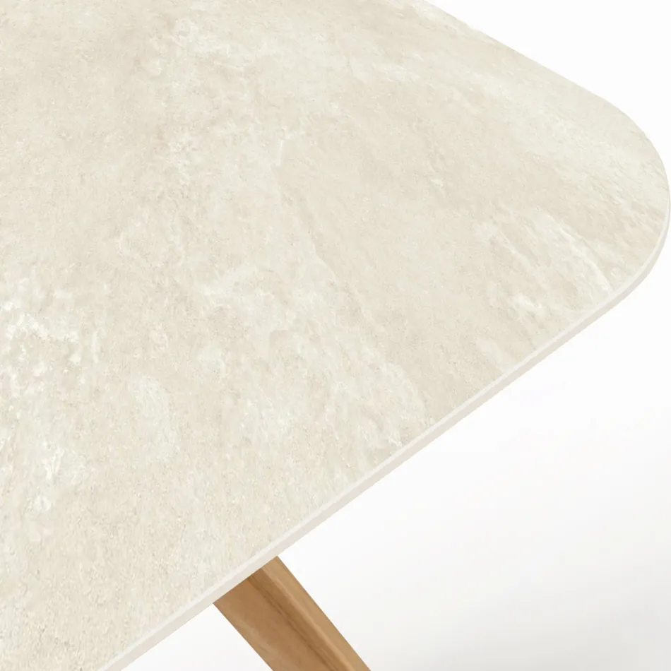 Masa cu Baza din Lemn si Blat Ceramica Chianca de la Ostuni - Infinity Viadurini