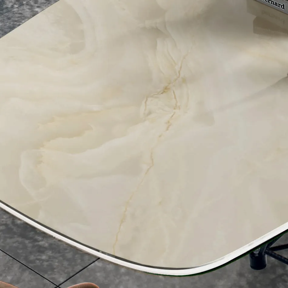 Masa cu blat din ceramica in forma de butoi si baza din otel Made in Italy - Ezzellino Viadurini