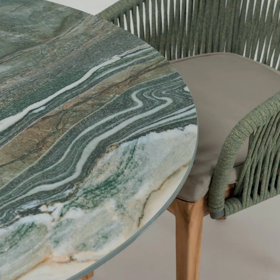 Masa cu Blat Ceramic si Baza din Teak Made in Italy - Casca Viadurini