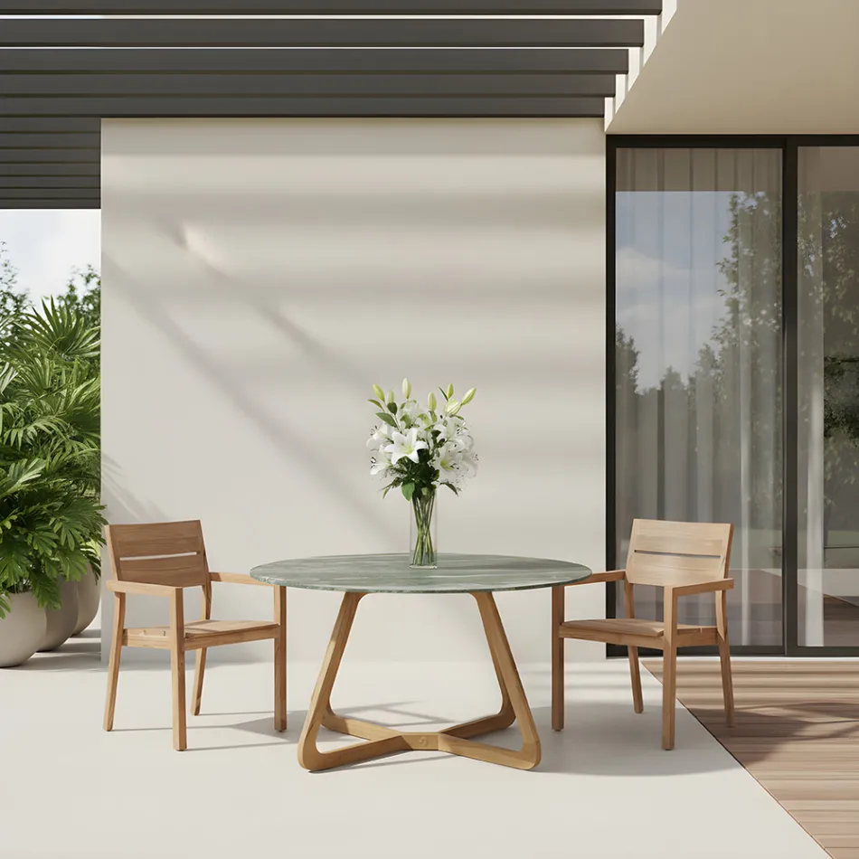 Masa cu Blat Ceramic si Baza din Teak Made in Italy - Casca Viadurini