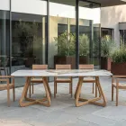 Masa cu Blat Ceramic si Baza din Teak Masi Made in Italy - Bluza Viadurini