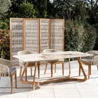 Masa cu Blat Ceramic si Baza din Teak Masi Made in Italy - Bluza Viadurini